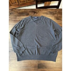 J. Crew Mens' XL  Grey Cotton Cashmere V-Neck Pullover Lightweight Sweater